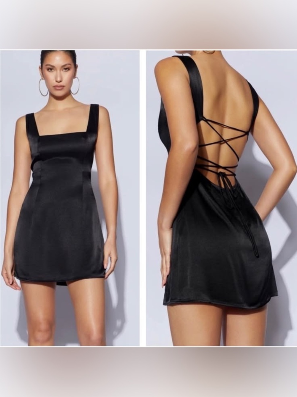 MESHKI Black Strappy Back Slip Dress